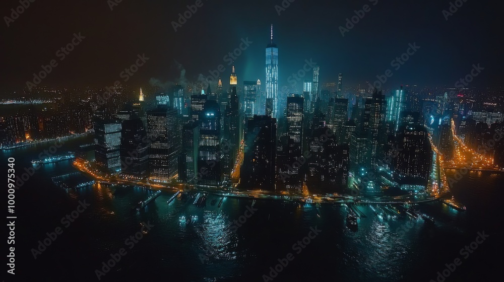 Fototapeta premium Aerial Night View of New York City