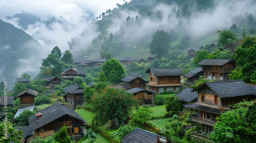 Beautiful Background of Rural Scenery in Mountain Villages: A Peaceful and Idyllic Retreat. Experience the Tranquility and Charm. Beautiful Background of Rural Scenery in Mountain Villages: A Peaceful and Idyllic Retreat. Experience the Tranquility and Charm.