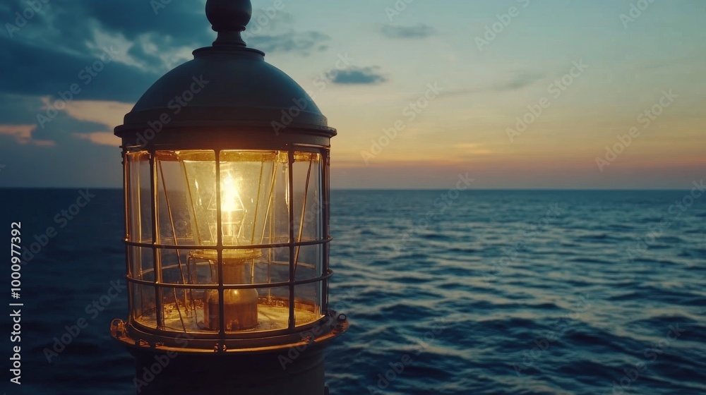 Close-Up of a Lighthouse Fresnel Lens Shining at Dusk Close-Up of a Lighthouse Fresnel Lens Shining at Dusk