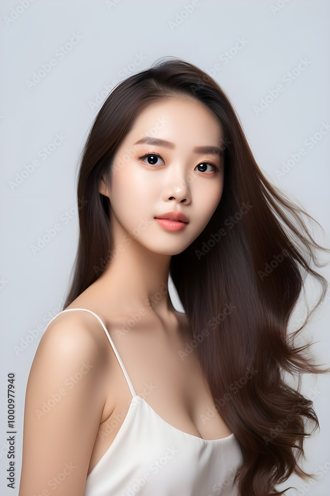 Elegant Portrait of a young Asian woman with Flowing Hair. Elegant Portrait of a young Asian woman with Flowing Hair.