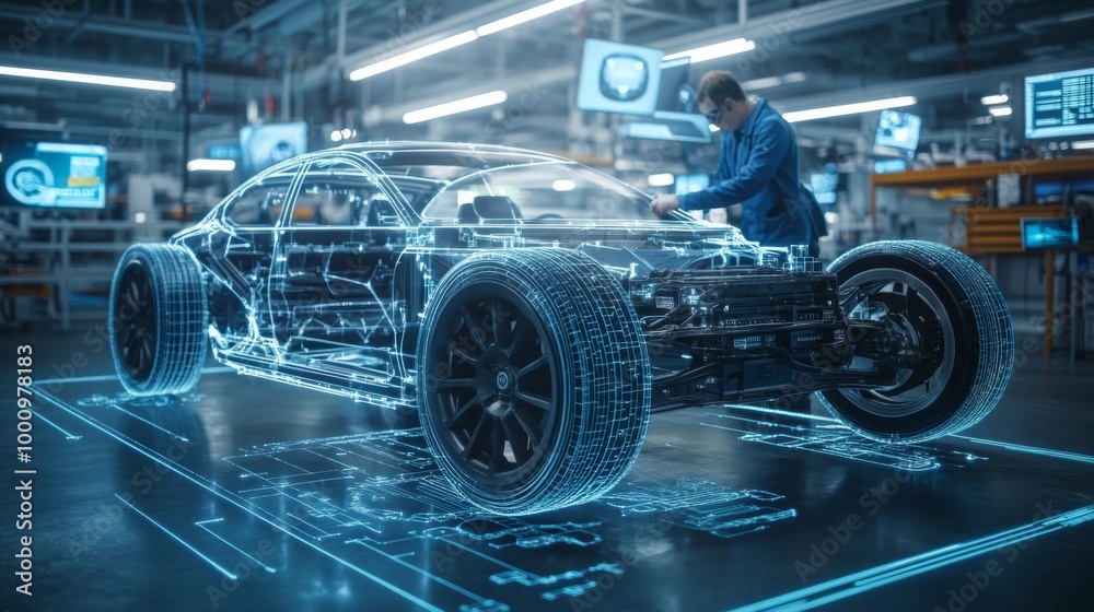 Obraz premium Futuristic Car Design in a High-Tech Workshop