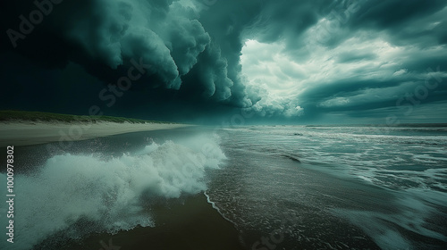 A hurricane crashing down and closing in on the coast beach rain bad weather tempest inclement weather shoreline photo