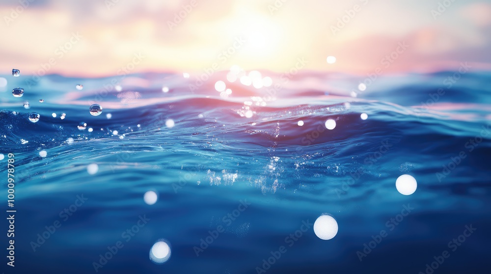 A captivating 3D rendering of a water bottom with smooth gradients, highlighted by shimmering light effects and floating orbs A captivating 3D rendering of a water bottom with smooth gradients, highlighted by shimmering light effects and floating orbs