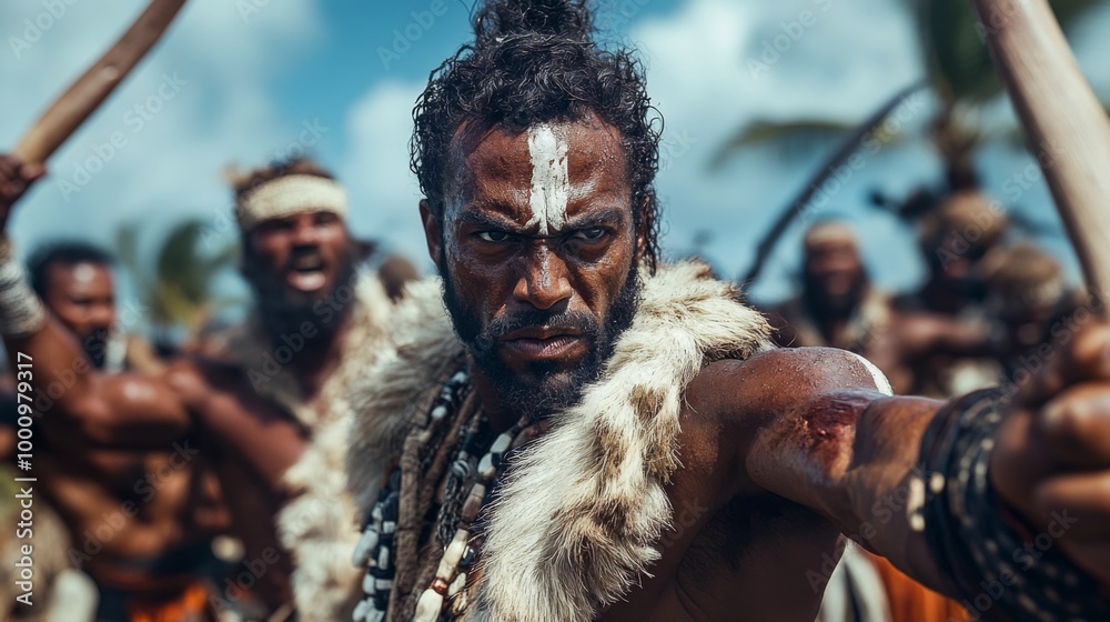 Tribal Warriors in Fierce Battle Stance Tribal Warriors in Fierce Battle Stance