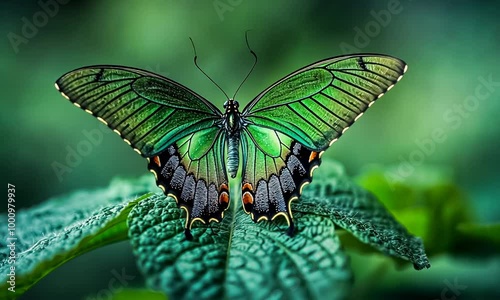 Green Butterfly on Leaf photo