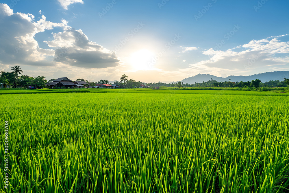 rice field in the morning rice field in the morning