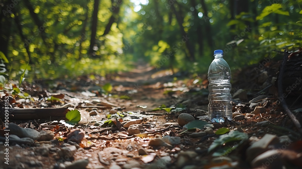 Obraz premium A hiking trail with a bottle of water and a small camera