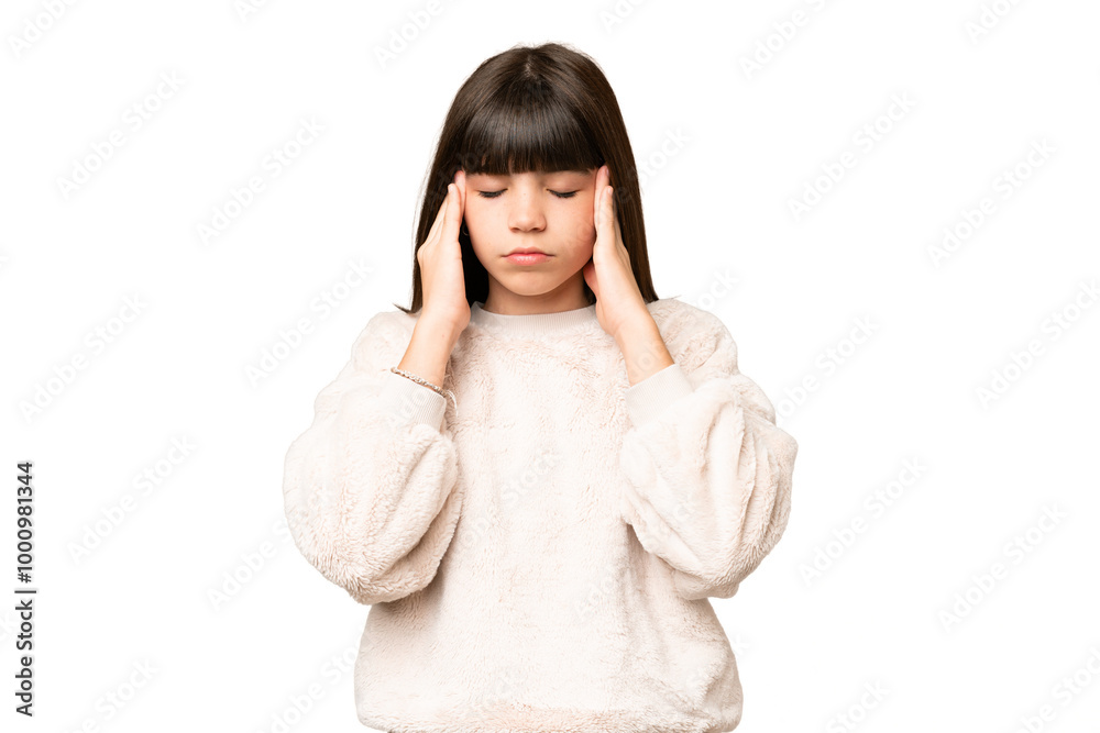 Little girl over isolated green chroma key background with headache Little girl over isolated green chroma key background with headache