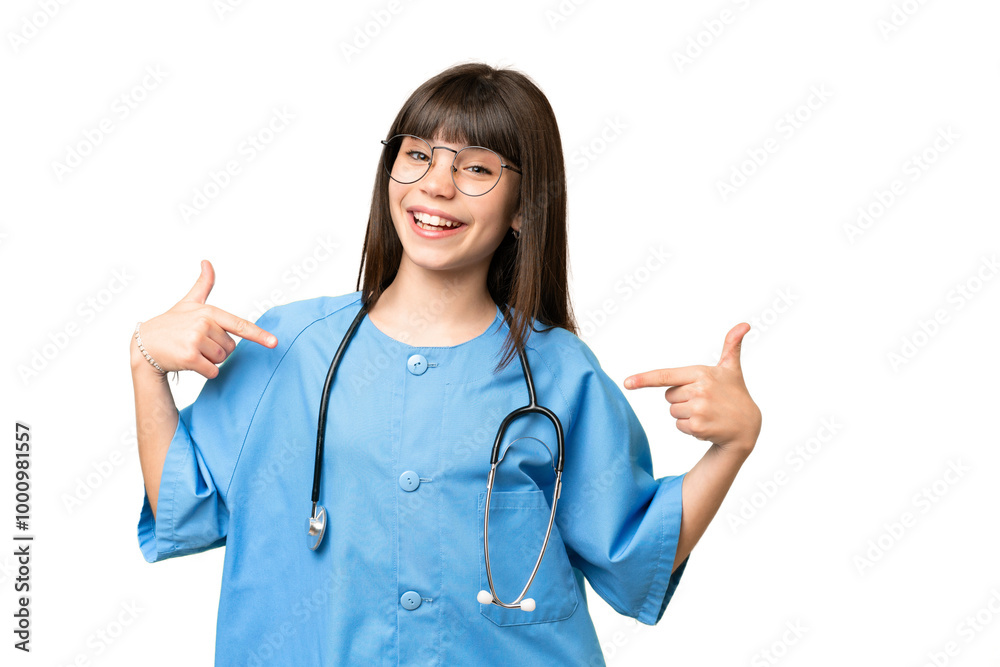 Little girl as a surgeon doctor over isolated chroma key background proud and self-satisfied Little girl as a surgeon doctor over isolated chroma key background proud and self-satisfied