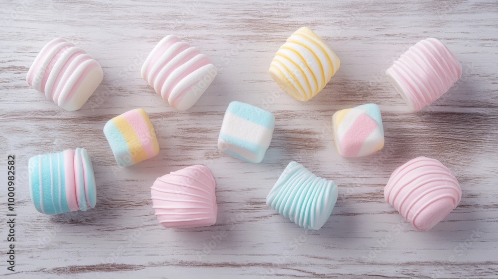 Obraz premium 8 whole marshmallows on light wood