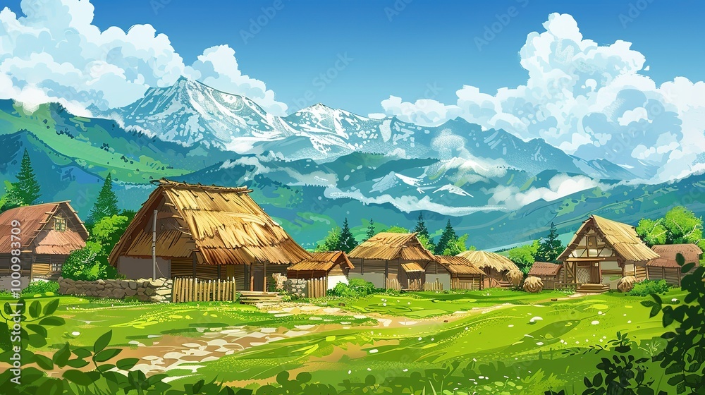 Beautiful Background of Rural Scenery in Mountain Villages: A Peaceful and Idyllic Retreat. Experience the Tranquility and Charm. Beautiful Background of Rural Scenery in Mountain Villages: A Peaceful and Idyllic Retreat. Experience the Tranquility and Charm.