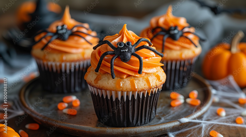 Close-Up of a Spooky and Funny Halloween Cupcake with Creative Decorations