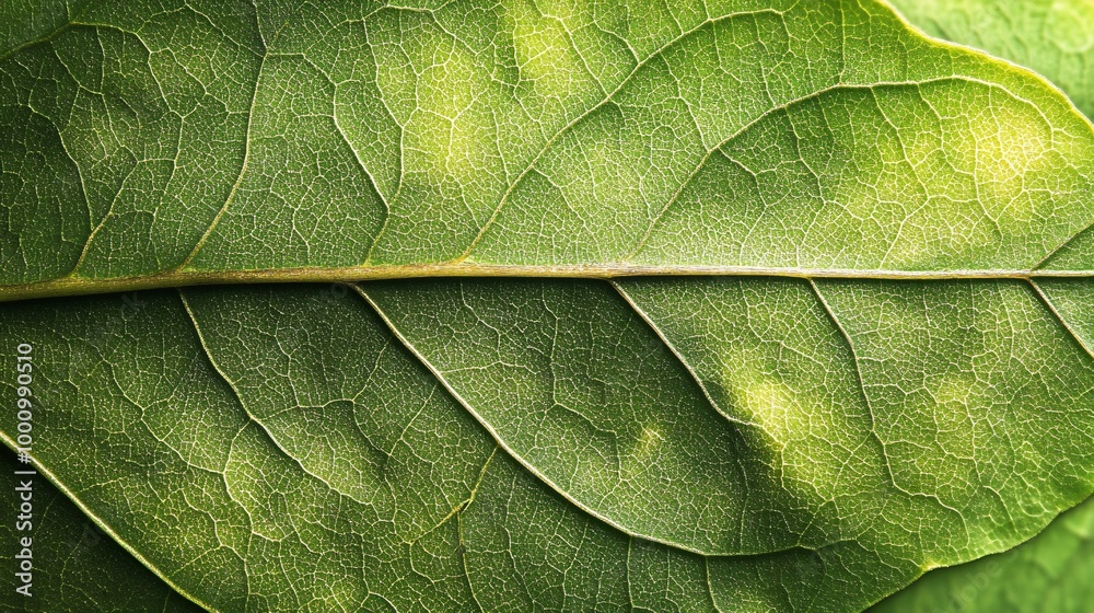 Close-up of a green leaf with visible veins. Close-up of a green leaf with visible veins.