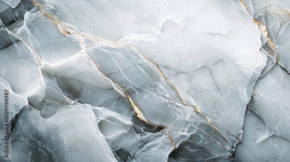 Fototapeta premium Close-up of a light gray marble with gold veins.