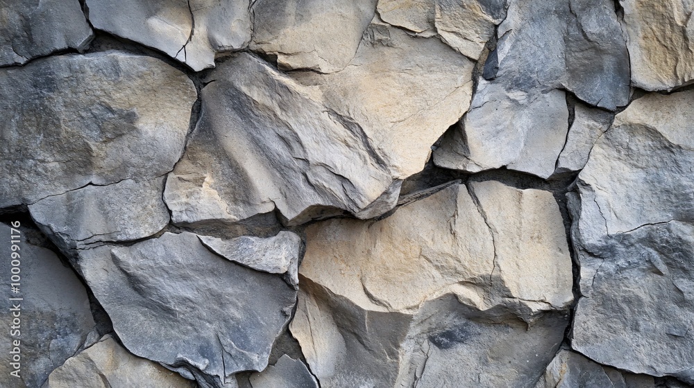 Close-up of a rough, textured rock face with a variety of shapes and sizes. Close-up of a rough, textured rock face with a variety of shapes and sizes.
