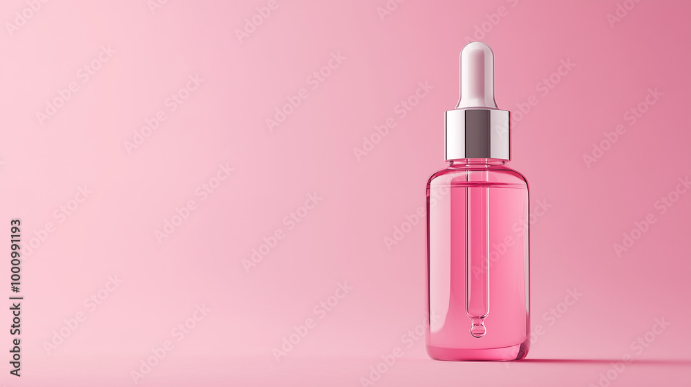 Pink glass dropper bottle with silver lid on an pink background Pink glass dropper bottle with silver lid on an pink background