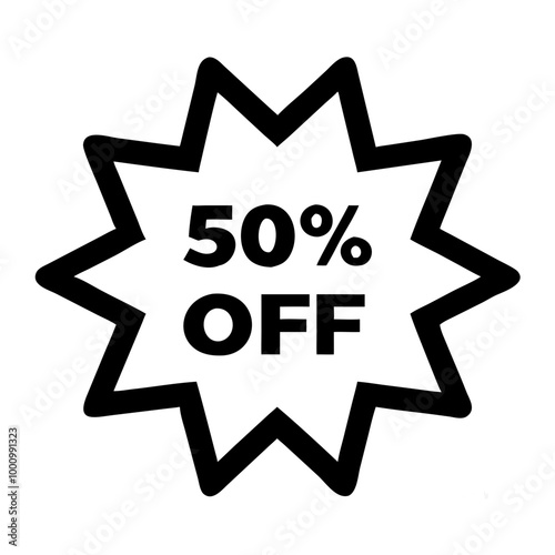 Promotional discount icon featuring a ten-pointed star with "50% OFF" for marketing and sales campaigns