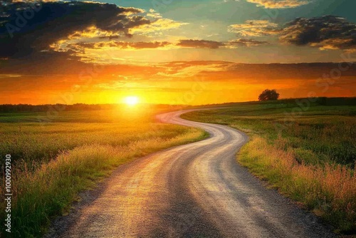 Wallpaper Mural Winding Road with a Beautiful Sunset in the Background Torontodigital.ca