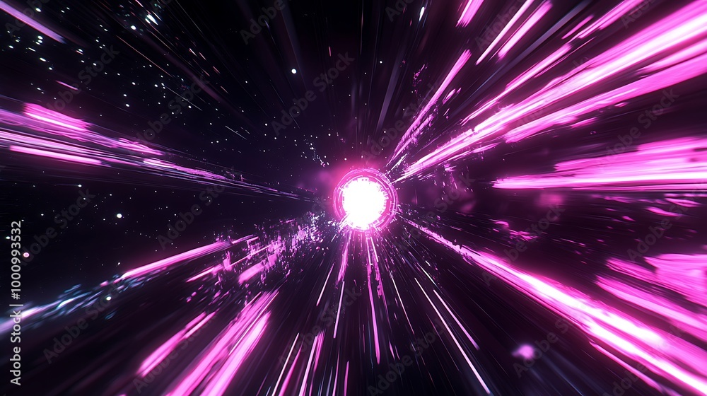 Neon speed rays abstract background. A burst of pink light energy. The movement of luminous purple rays in space. Neon speed rays abstract background. A burst of pink light energy. The movement of luminous purple rays in space.