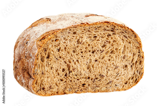 Loaf of wholegrain wheat bread   isolated on white background.