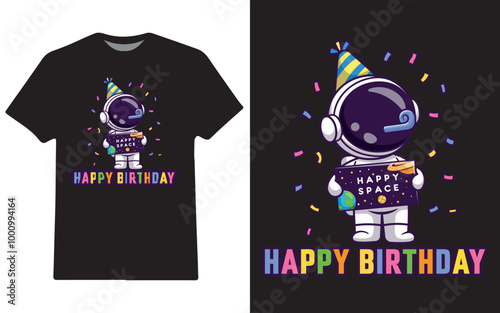 Astronaut happy birthday t-shirt design