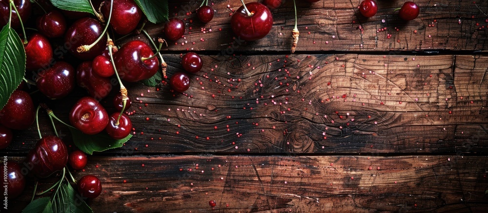 Fresh Ripe Cherries On Wooden Background Fresh Ripe Cherries On Wooden Background