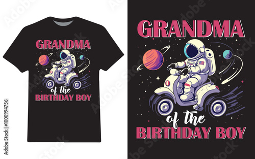 Grandma of the birthday boy astronaut t-shirt design