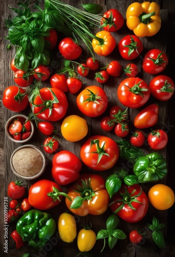 Wallpaper Mural vibrant flat lay arrangement colorful fresh food ingredients displayed aesthetically culinary inspiration, avocado, basil, berries, carrots, cucumbers Torontodigital.ca