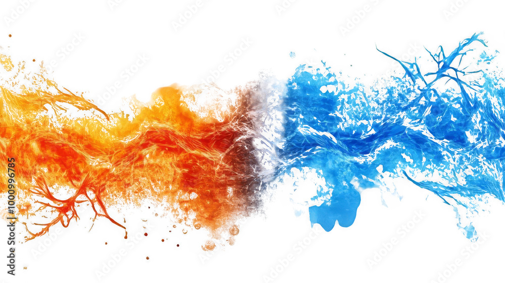Vibrant Color Contrast Fiery Flames and Cool Water in Explosive Motion On Transparent Background Vibrant Color Contrast Fiery Flames and Cool Water in Explosive Motion On Transparent Background