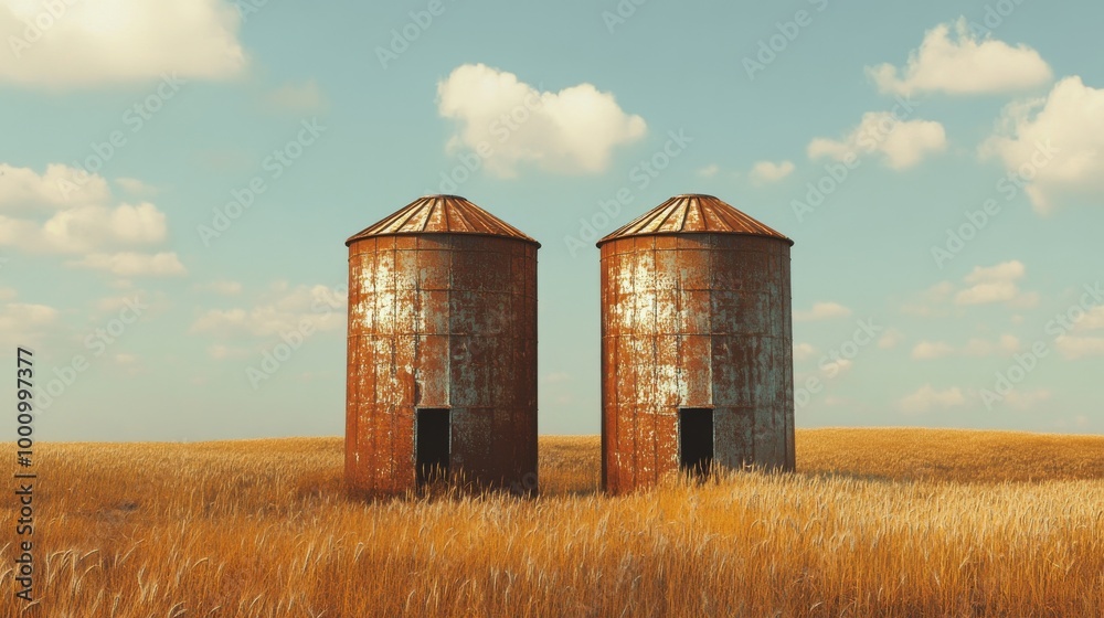 Storage facilities for agricultural production set in a barley landscape Storage facilities for agricultural production set in a barley landscape