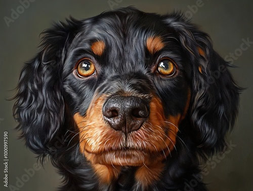 Close-Up Portrait of a Black and Brown Dog