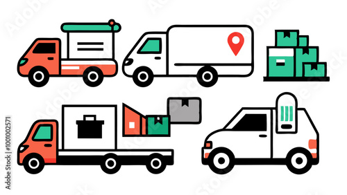Delivery Truck icon set silhouette on white background