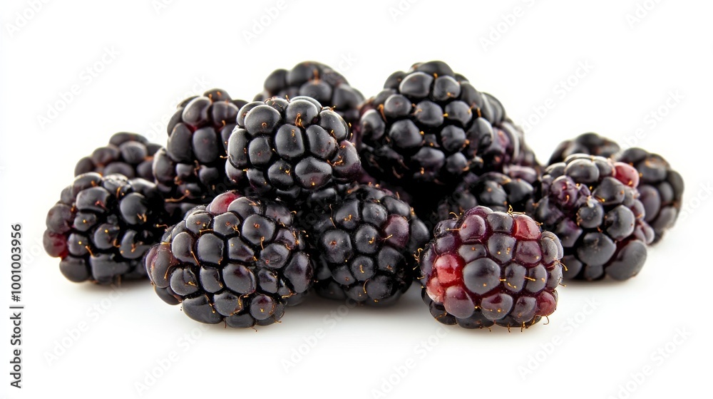 Blackberries on white, up close. Blackberries on white, up close.