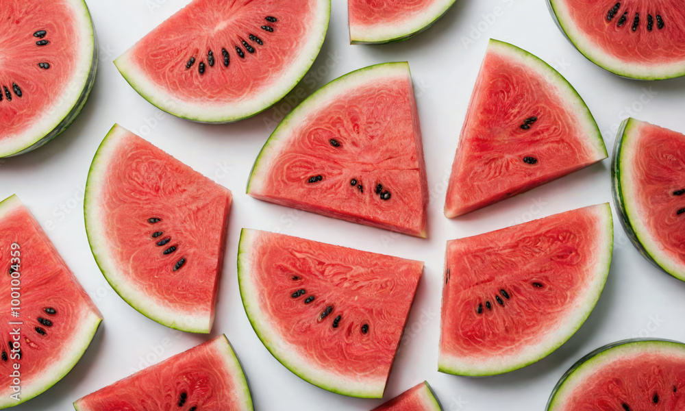 Sliced watermelon on a white background, ready for a refreshing summer snack Sliced watermelon on a white background, ready for a refreshing summer snack