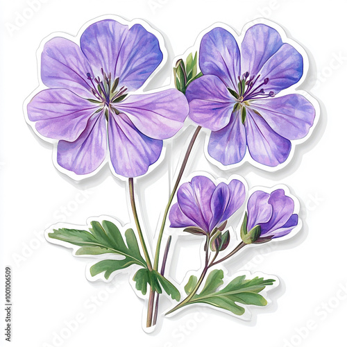 Lavender geranium sticker isolated on white background 