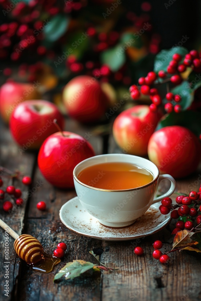 Fototapeta premium apples honey autumn concept. Selective focus
