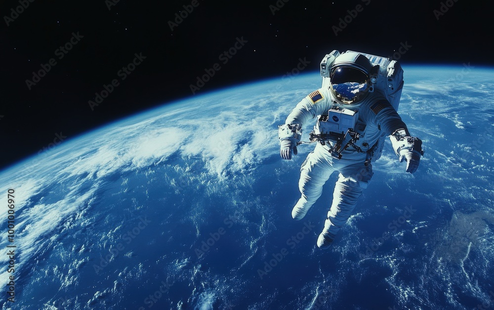 astronaut floating in space above earth