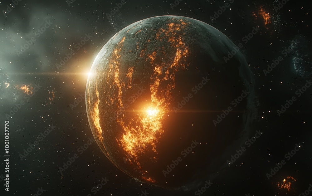 Obraz premium Fiery planet in the cosmos