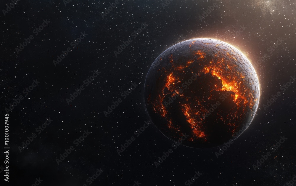 Obraz premium Fiery planet in the dark cosmos