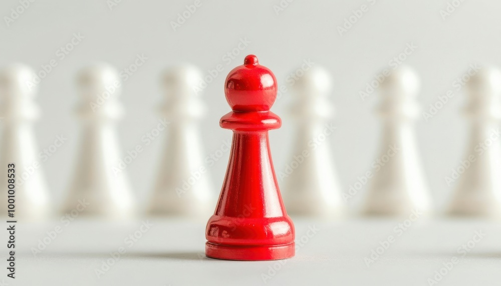 Red Chess Piece Standing Out From White Pieces Leadership Strategy Success Red Chess Piece Standing Out From White Pieces Leadership Strategy Success