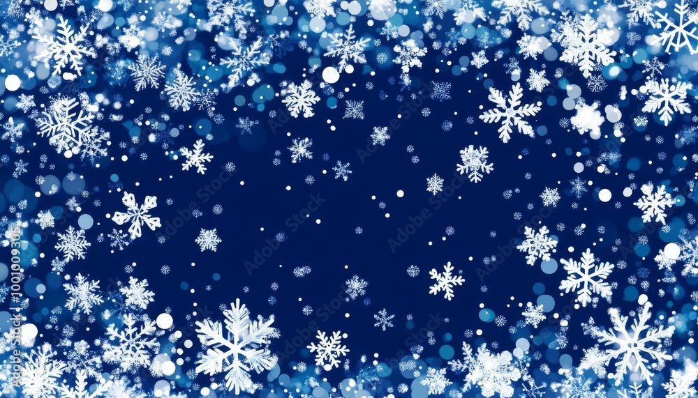 Snowflakes Background. Winter Pattern. Blue Winter Background. Falling Snow.