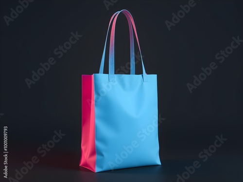 shopping bag, tote bag mockup with black background and glow lighting