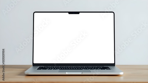 laptop with blank white screen mockup