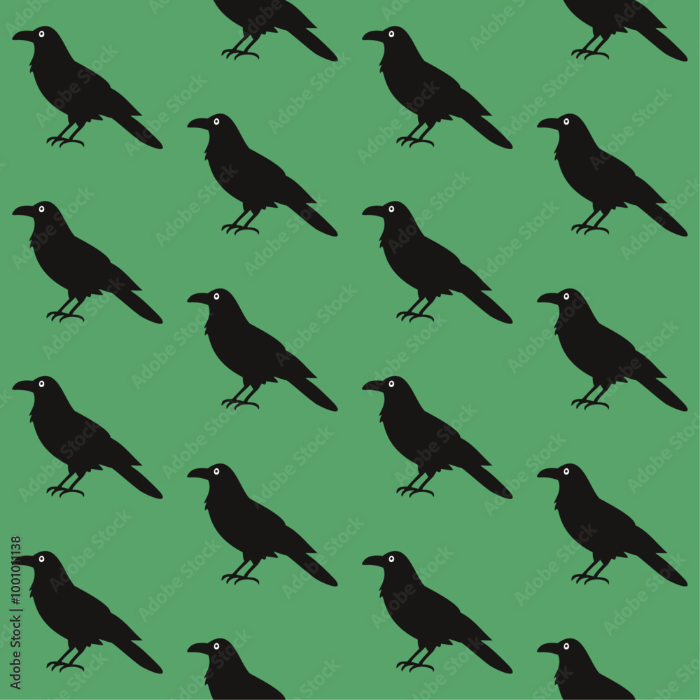 Black raven crow halloween green seamless pattern vector illustration Black raven crow halloween green seamless pattern vector illustration