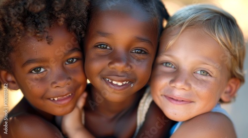 Three children with different skin tones