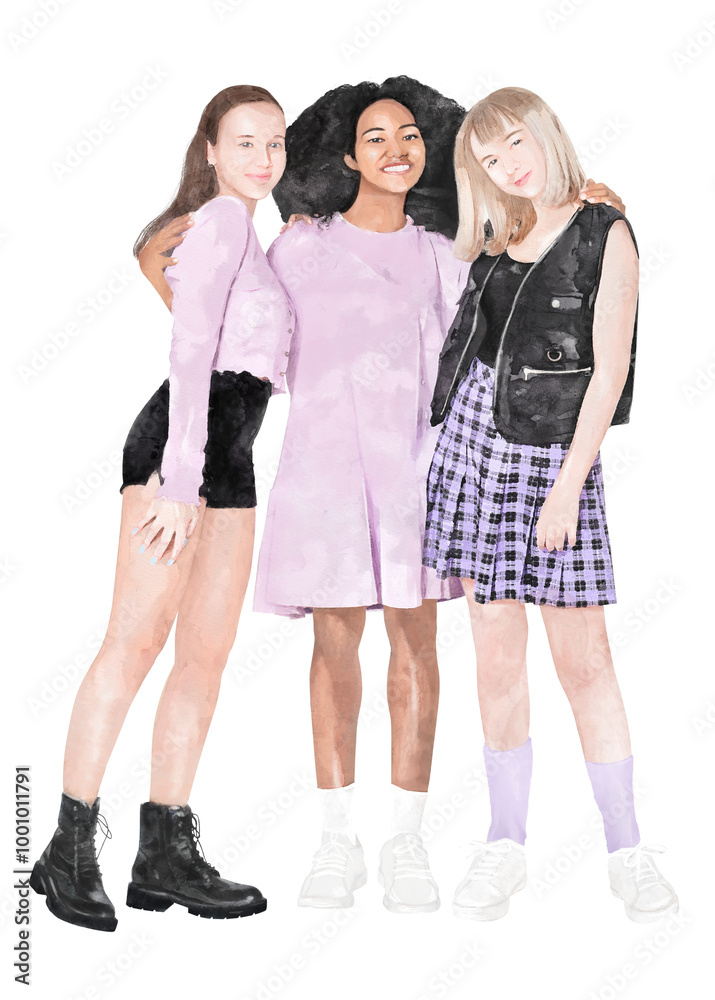 Trendy teenage girls png, watercolor, fashion illustration on transparent background Trendy teenage girls png, watercolor, fashion illustration on transparent background