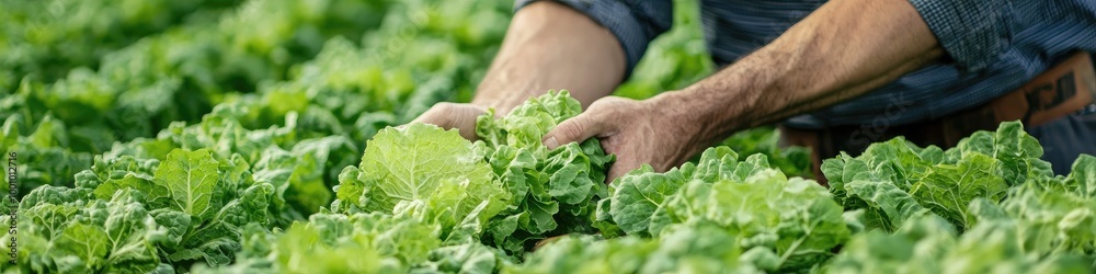 a farmer collects lettuce on the plot. Selective focus a farmer collects lettuce on the plot. Selective focus