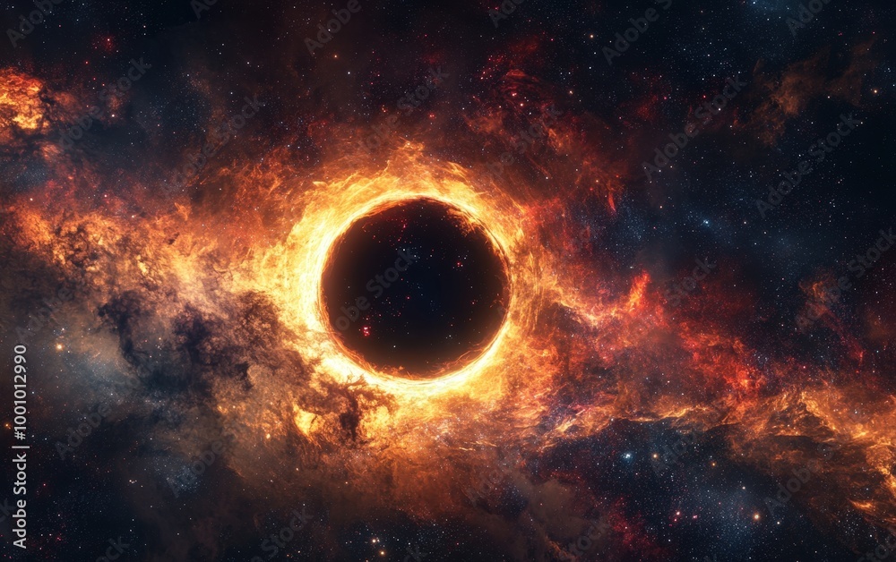 Fiery cosmic black hole in space Fiery cosmic black hole in space