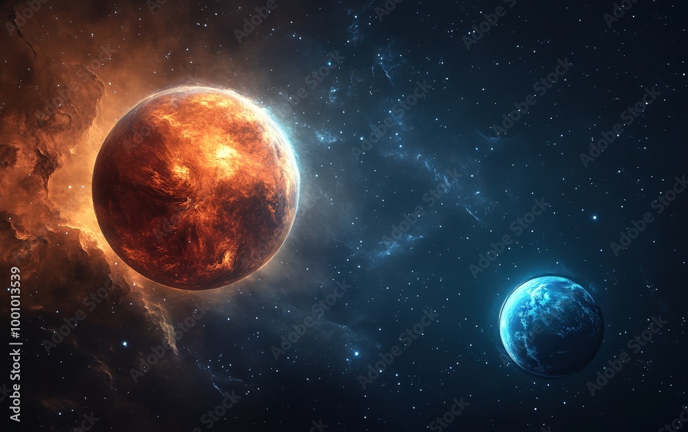 Dramatic alien planets in deep space Dramatic alien planets in deep space