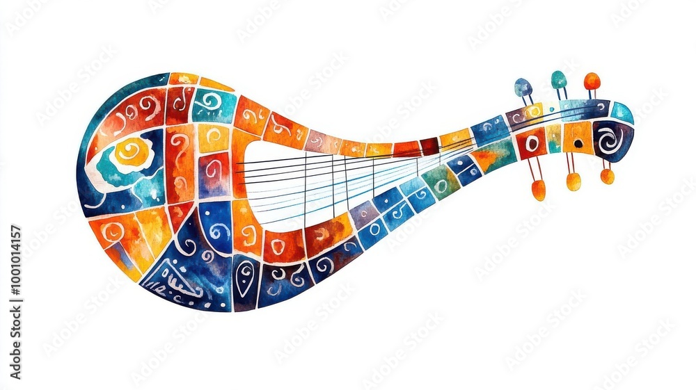Enchanted lyre flat design side view ancient Greek tradition theme watercolor Complementary Color Scheme Enchanted lyre flat design side view ancient Greek tradition theme watercolor Complementary Color Scheme